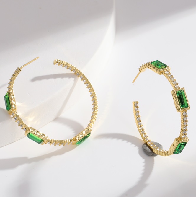 Emerald Green CZ Hoop Earrings